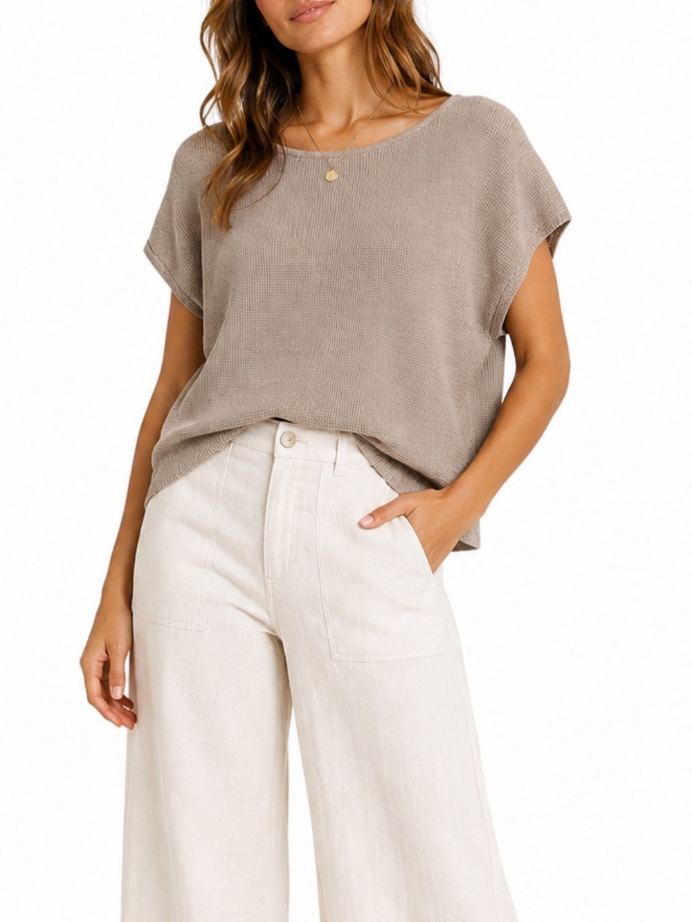Cyrus Short Sleeve Knit Top in Taupe